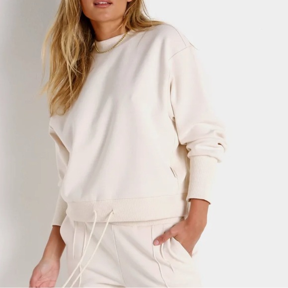 VARLEY EDITH RIB PIQUE Pullover drawstring in oatmeal - Picture 1 of 4